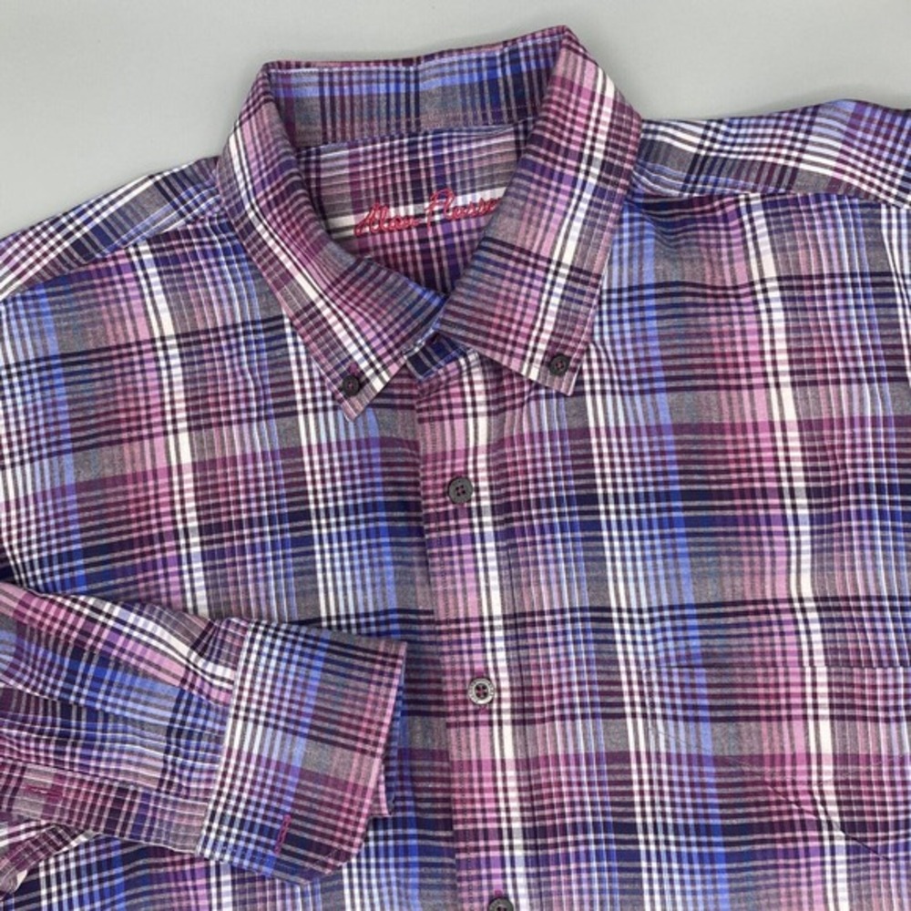 ALAN FLUSSER Men's Long Sleeve‎ Shirt Size XL Colorful Plaid Purple Pink Blue